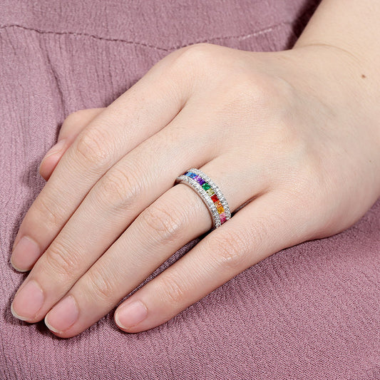 Multi-Color Princess Cut Band Ring for Woman Sterling Silver_3