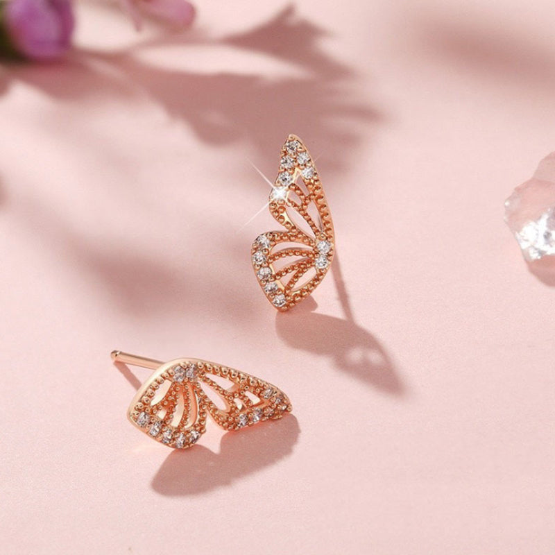 Butterfly Wing Stud Earrings Rose Gold Plated 925 Sterling Silver_2