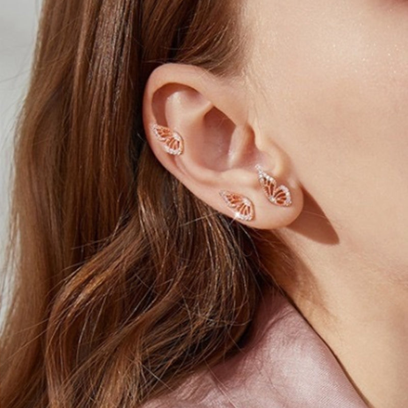 Butterfly Wing Stud Earrings Rose Gold Plated 925 Sterling Silver_3