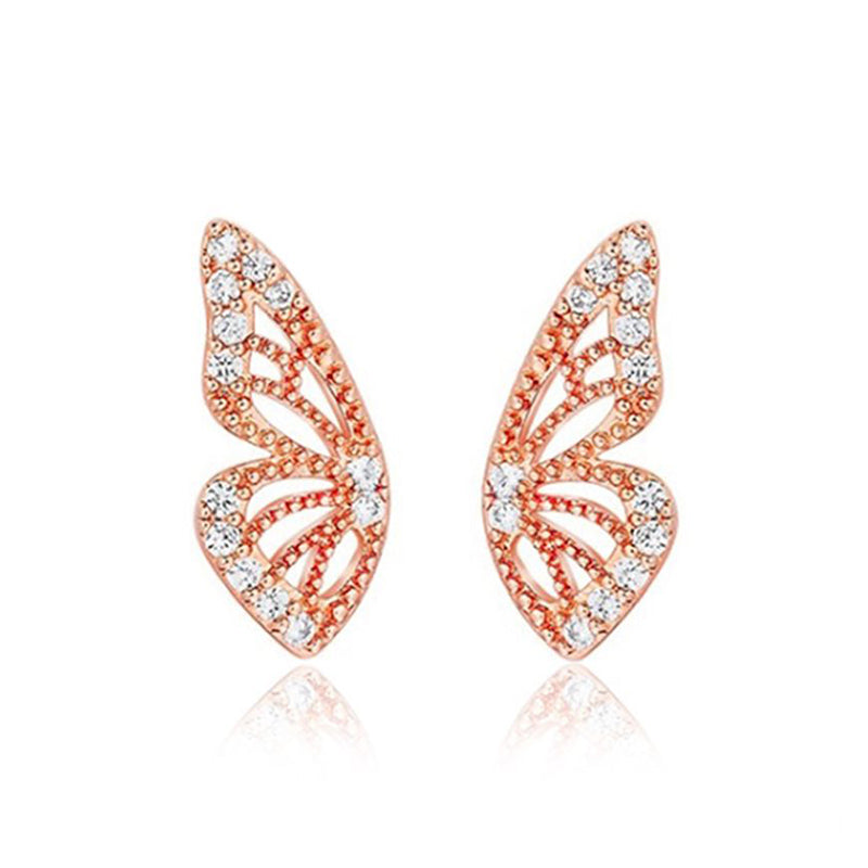 Butterfly Wing Stud Earrings Rose Gold Plated 925 Sterling Silver_1