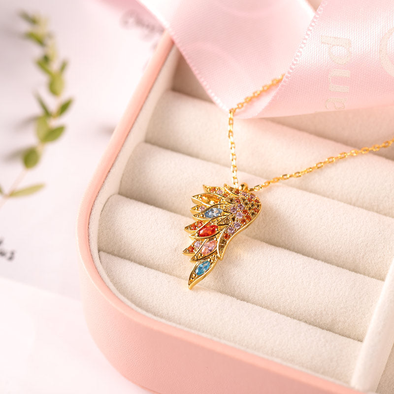Multicolour Wings Necklace Sterling Silver 18k Gold Plated Paved with Stones_3