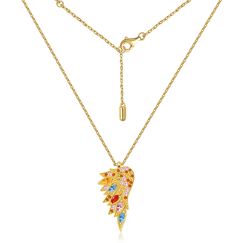 Multicolour Wings Necklace Sterling Silver 18k Gold Plated Paved with Stones_2