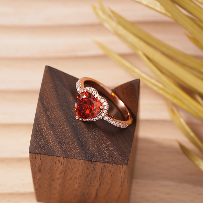 Red Heart-shaped Halo Engagement Ring Sterling Silver 18K Rose Gold Plated_2