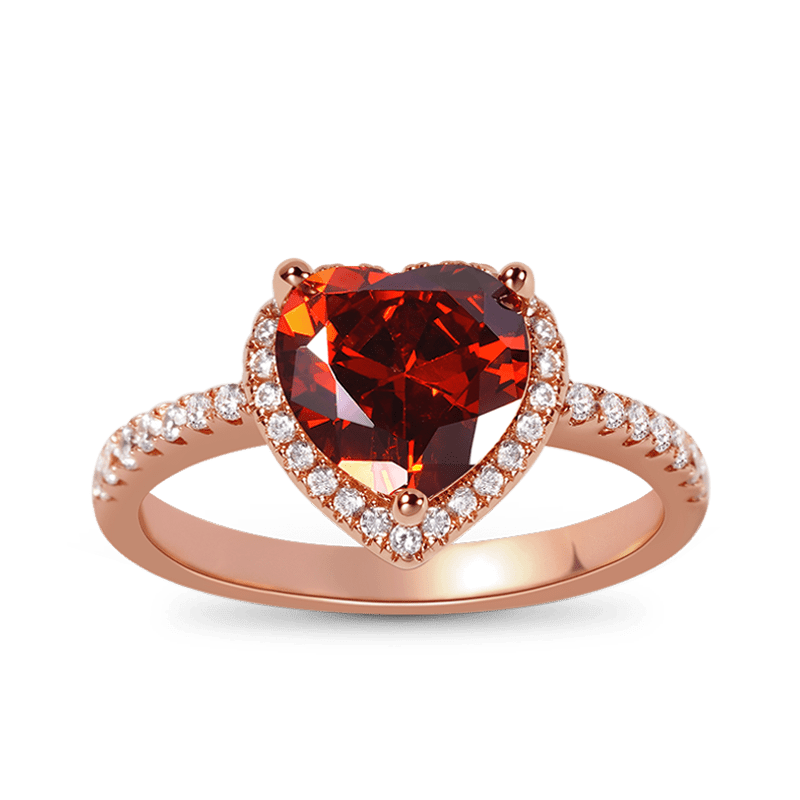 Red Heart-shaped Halo Engagement Ring Sterling Silver 18K Rose Gold Plated_1