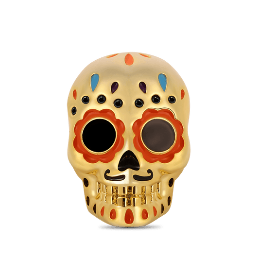 Mexican Style Skull Charm Bead Sterling Silver 18k Gold Palted_1