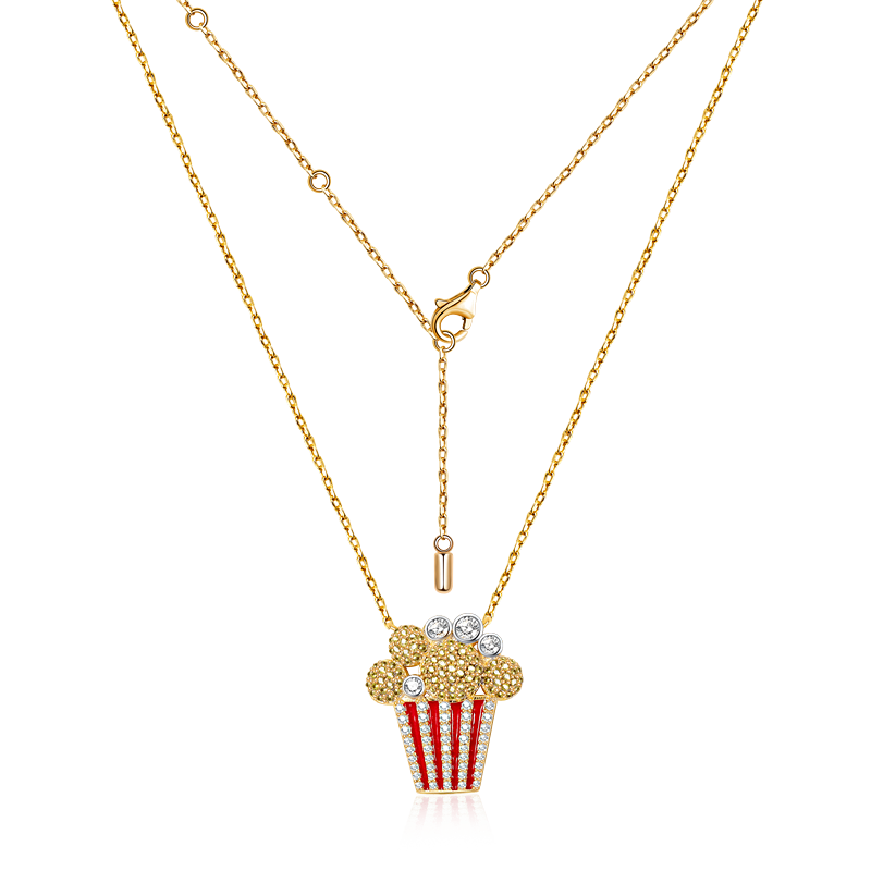 Popcorn Necklace Sterling Silver 18k Gold Plated inlaid with Stones_2