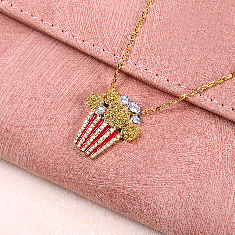 Popcorn Necklace Sterling Silver 18k Gold Plated inlaid with Stones_3