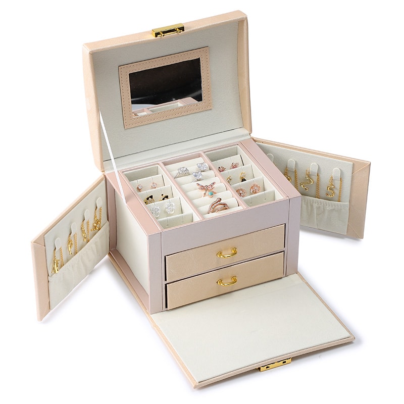 Luxury Three-layer Drawer Jewelry Box Earring Ring Necklace Bracelet Charm Storage Gift Casket_4