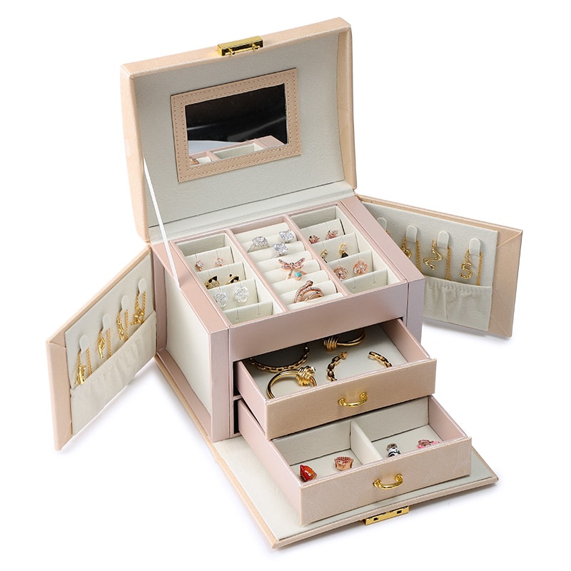 Luxury Three-layer Drawer Jewelry Box Earring Ring Necklace Bracelet Charm Storage Gift Casket_1