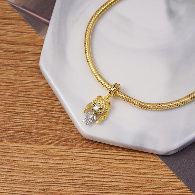 Beautiful Girl Voodoo Doll Pendant Dangle Charm Sterling Silver 18K Gold Plated_2