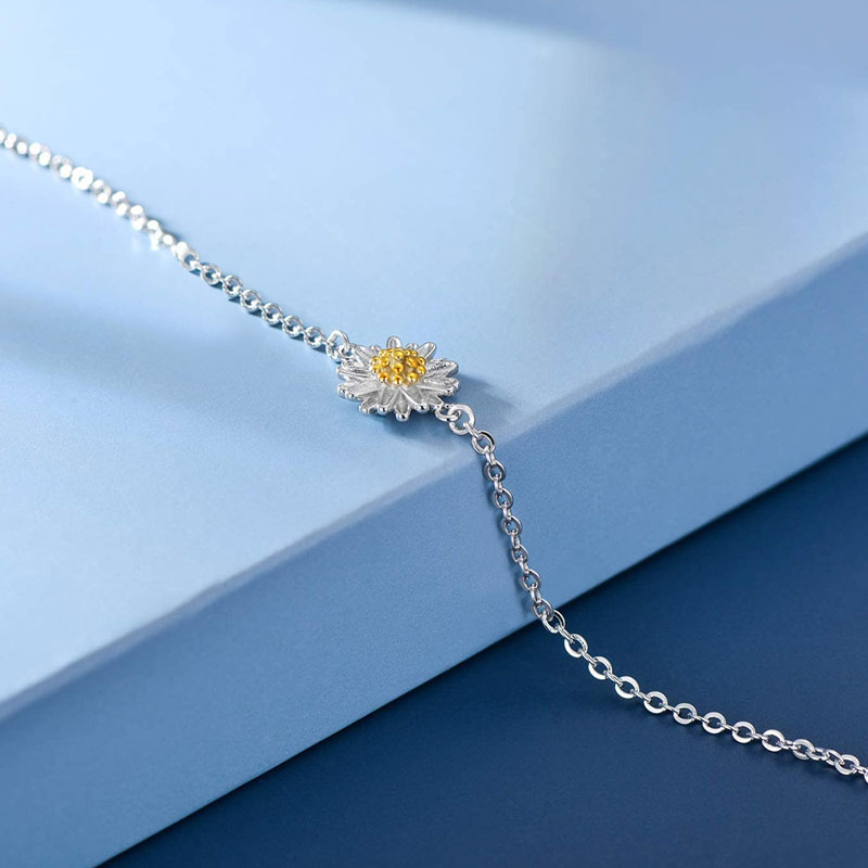 White Daisy Flower Anklet 925 Sterling Silver_2