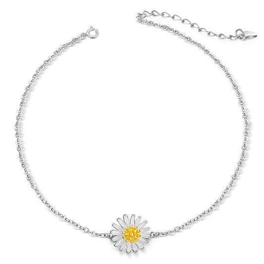 White Daisy Flower Anklet 925 Sterling Silver_1