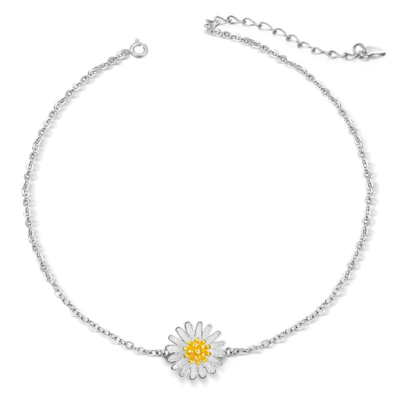 White Daisy Flower Anklet 925 Sterling Silver_1