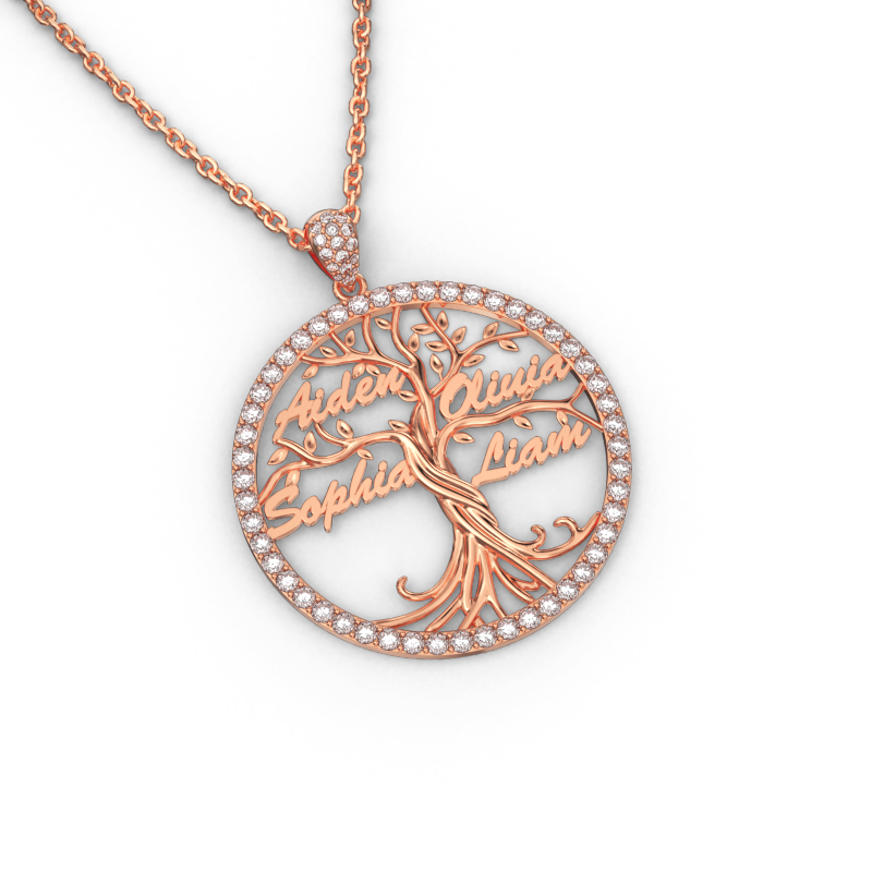 Custom Halo Tree of Life Multi-name Necklace Sterling silver_5