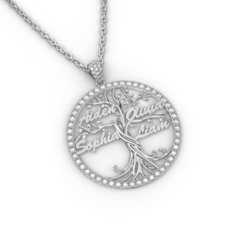 Custom Halo Tree of Life Multi-name Necklace Sterling silver_9
