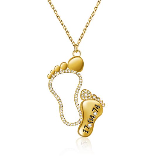 Custom Date Mother Baby Feet Necklace Sterling silver inlaid with Birthstones Mother's Day Gift_1