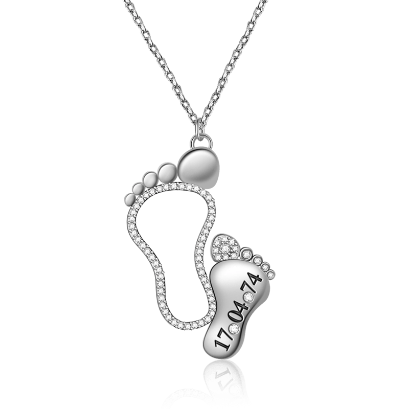 Custom Date Mother Baby Feet Necklace Sterling silver inlaid with Birthstones Mother's Day Gift_2