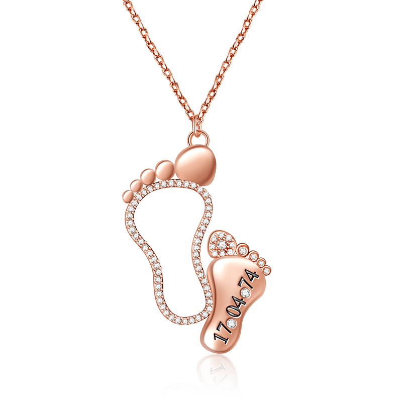 Custom Date Mother Baby Feet Necklace Sterling silver inlaid with Birthstones Mother's Day Gift_3