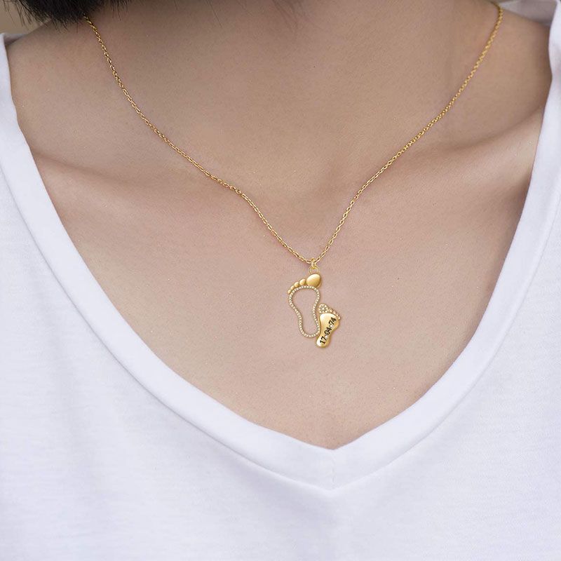 Custom Date Mother Baby Feet Necklace Sterling silver inlaid with Birthstones Mother's Day Gift_4