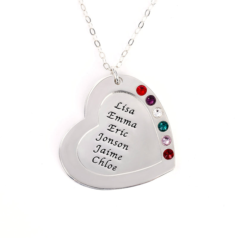 Personalized Heart Family Multi Name Necklace Sterling silver inlaid with Birthstones Mother's Day Gift_1