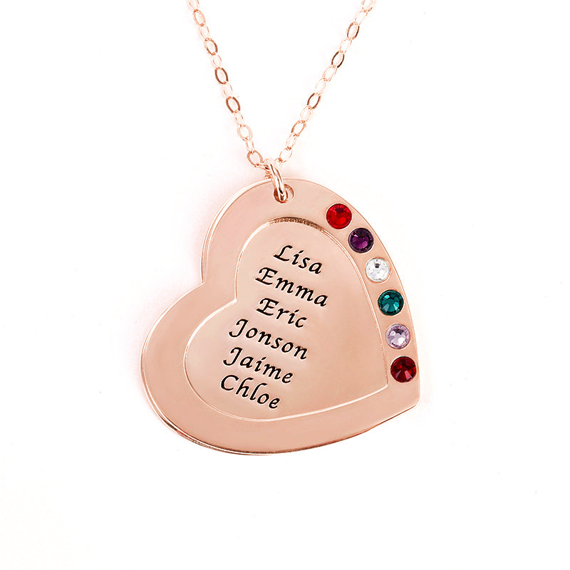 Personalized Heart Family Multi Name Necklace Sterling silver inlaid with Birthstones Mother's Day Gift_3