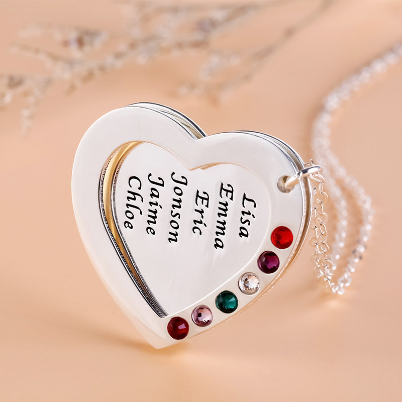 Personalized Heart Family Multi Name Necklace Sterling silver inlaid with Birthstones Mother's Day Gift_5
