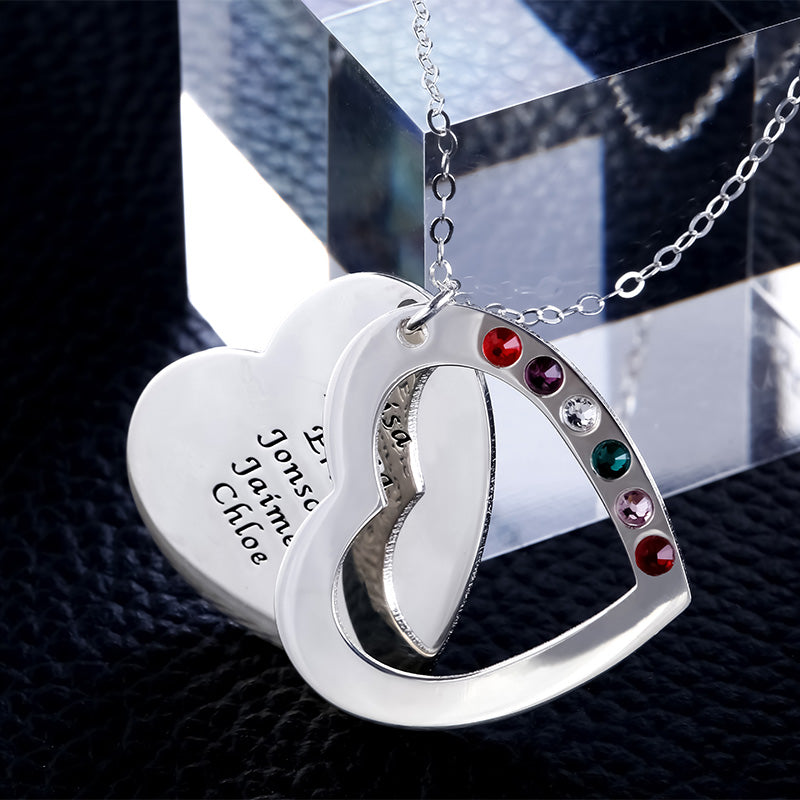 Personalized Heart Family Multi Name Necklace Sterling silver inlaid with Birthstones Mother's Day Gift_6