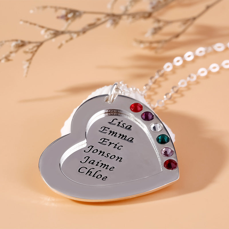 Personalized Heart Family Multi Name Necklace Sterling silver inlaid with Birthstones Mother's Day Gift_7