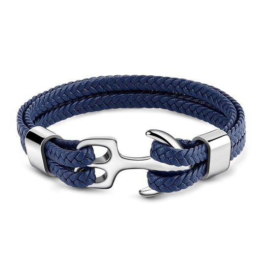 Blue Anchor Leather Men's Bracelet with Steel_1