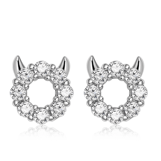 Little Devil Stud Earrings Sterling Silver inlaid with Round Cut White Stones_1