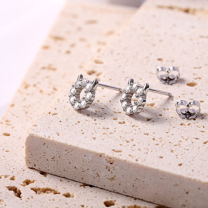 Little Devil Stud Earrings Sterling Silver inlaid with Round Cut White Stones_3