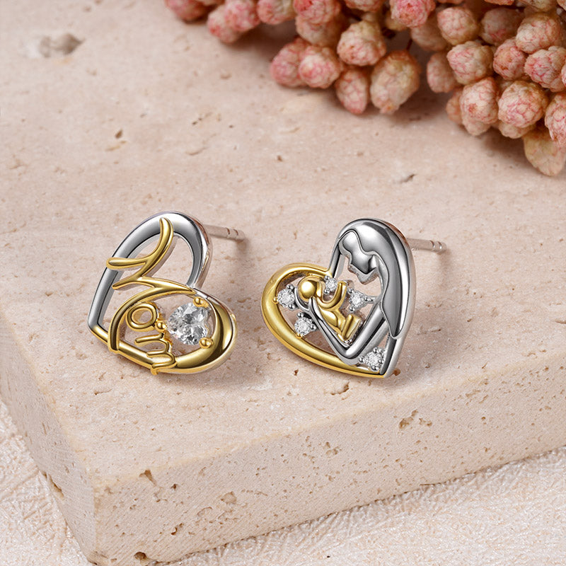 Mom Hugs Baby Ear Studs 925 Sterling Silver 18k Gold Plated Mother's Day Gift_2