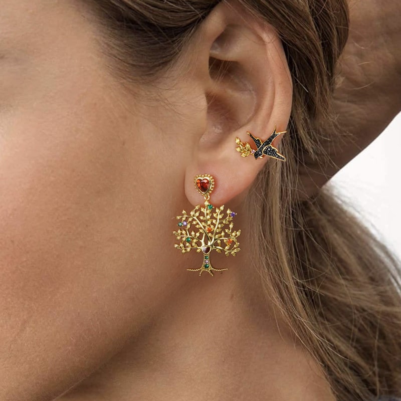 Tree of Life & swallow Ear Studs 925 Sterling Silver 18k Gold Plated inlaid with Stones Mother's Day Gift_3