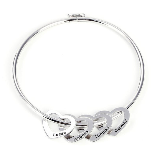 Gnoce "Lettering You in My Heart" Bangle Bracelet with Heart Shape Pendants in Sterling Silver_1