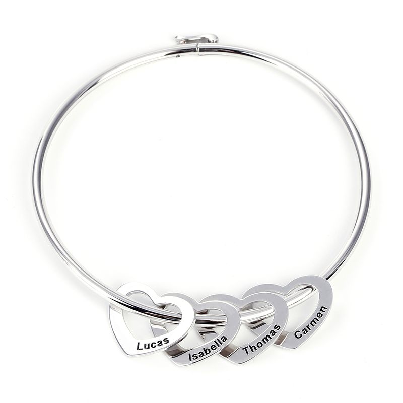 Gnoce "Lettering You in My Heart" Bangle Bracelet with Heart Shape Pendants in Sterling Silver_1