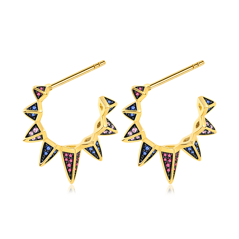 Triangle Black Hoop Earrings with Gold Plated Brass_2