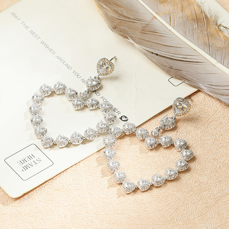 Heart Diamond Dangle Earrings with Sterling Silver_2