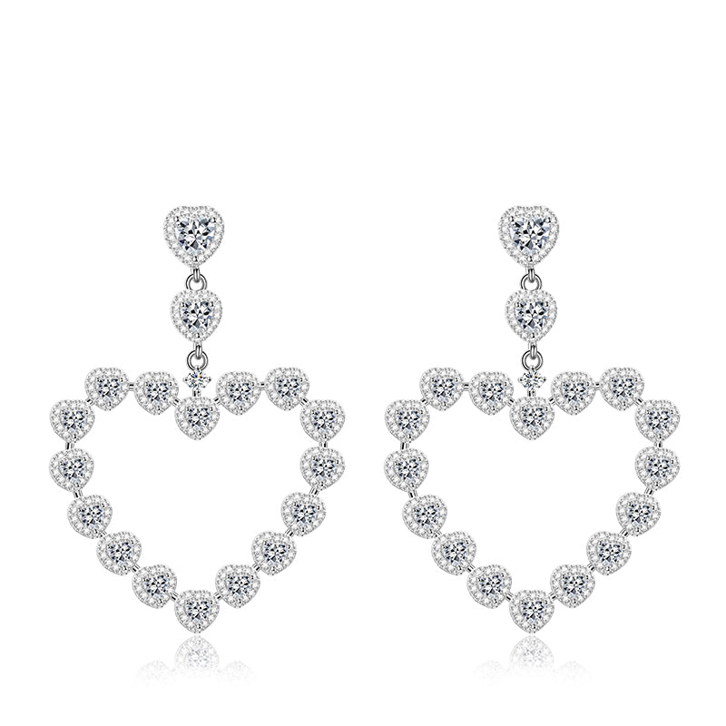 Heart Diamond Dangle Earrings with Sterling Silver_1