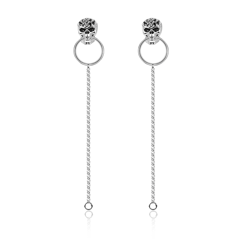 Skull Dangle Earrings with Sterling Silver_1