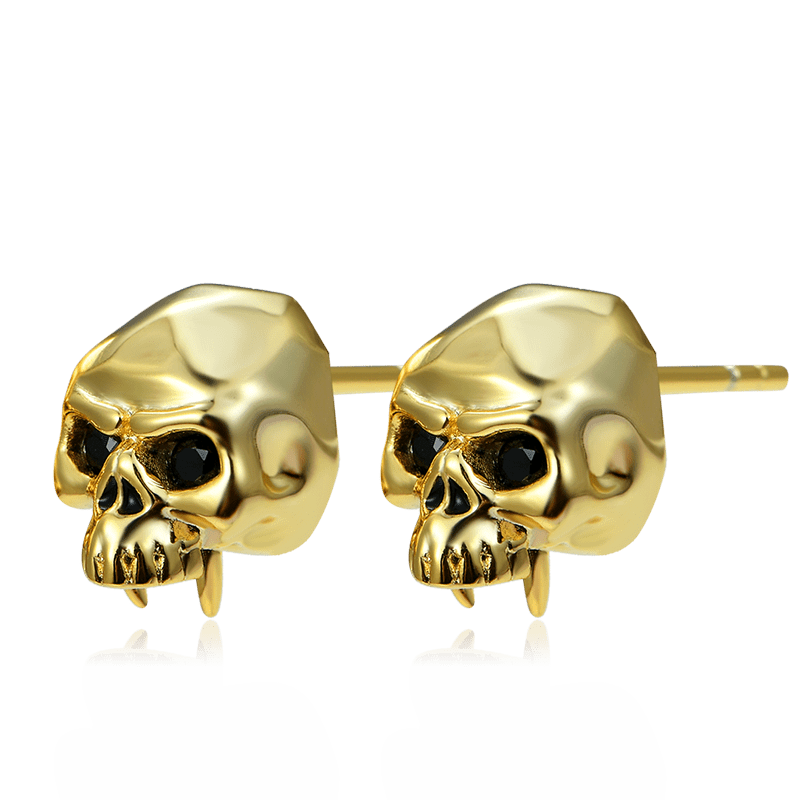 Golden Skull Studs 18k Gold Plated 925 Sterling Silver_2