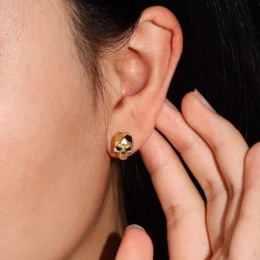 Golden Skull Studs 18k Gold Plated 925 Sterling Silver_3