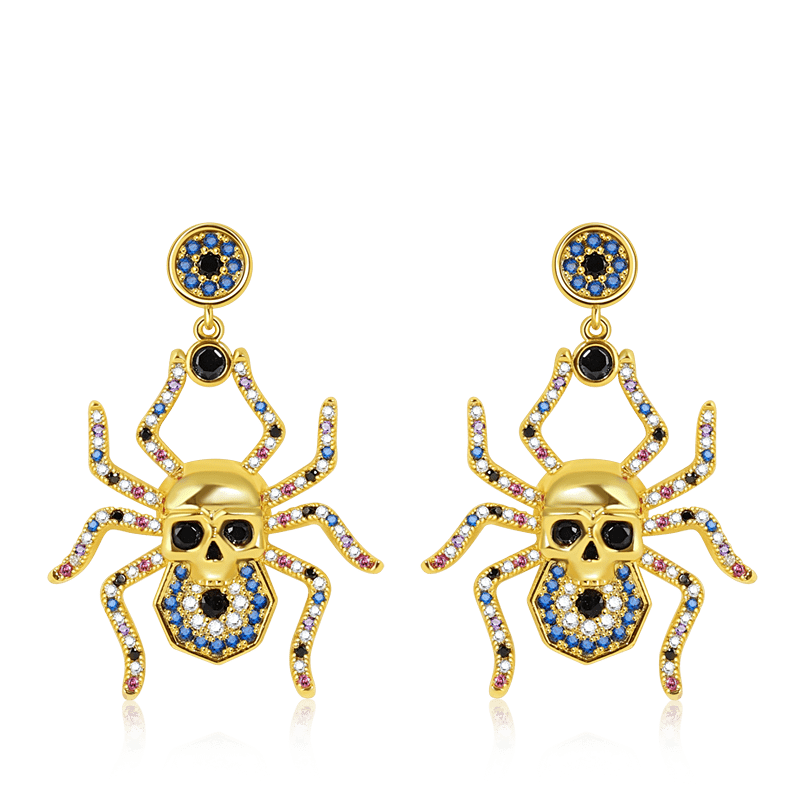 Spider Skull Earrings 18k Gold Plated 925 Sterling Silver_1