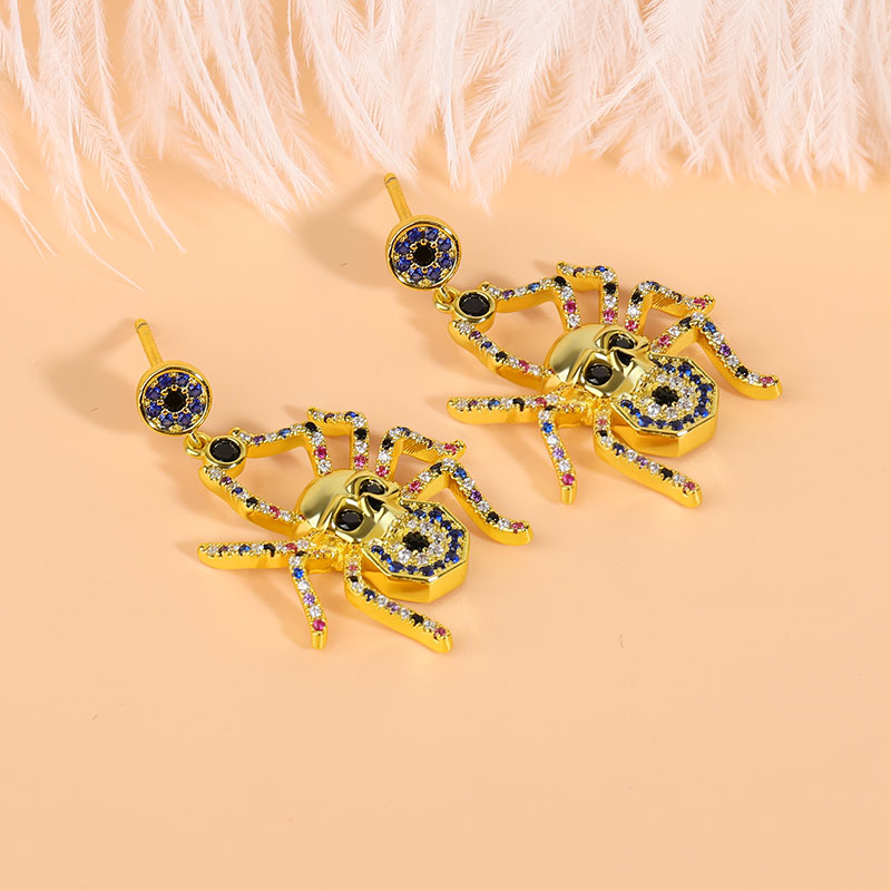 Spider Skull Earrings 18k Gold Plated 925 Sterling Silver_2