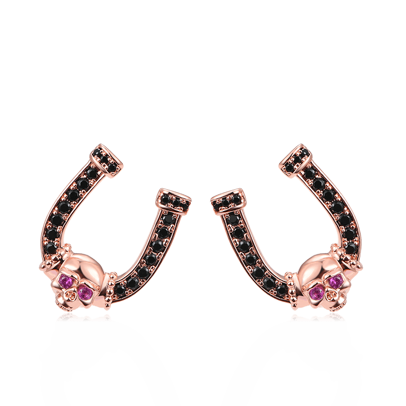 Horseshoe Skull Studs 18k Rose Gold Plated 925 Sterling Silver_1