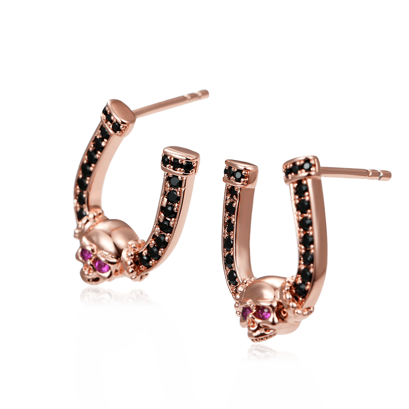 Horseshoe Skull Studs 18k Rose Gold Plated 925 Sterling Silver_2