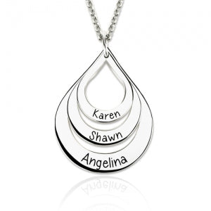 Gnoce "God`s Gift" Engraved Drop Shaped 3 Names Necklace Sterling Silver_3