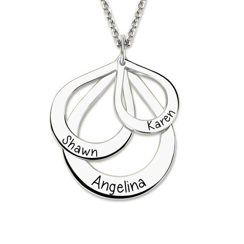 Gnoce "God`s Gift" Engraved Drop Shaped 3 Names Necklace Sterling Silver_4