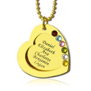 Gnoce "We Are Family" Heart Family Names Necklace With Birthstones Sterling Silver_2