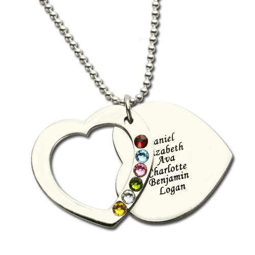 Gnoce "We Are Family" Heart Family Names Necklace With Birthstones Sterling Silver_3
