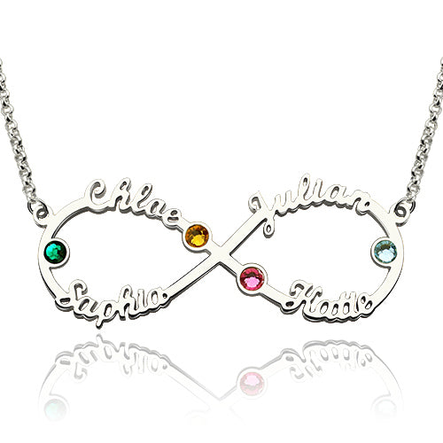 Gnoce "What A Beautiful Name" Personalized Infinity 4-Name Necklace With Birthstones Silver_3